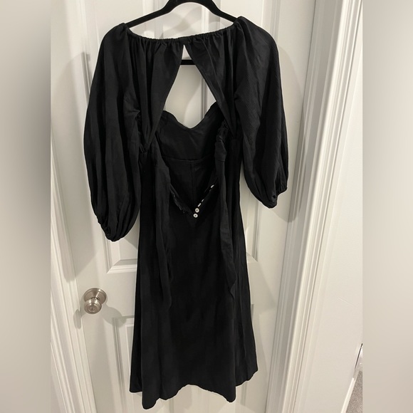 Free People puff sleeve midi Dress Black Small - Picture 2 of 3